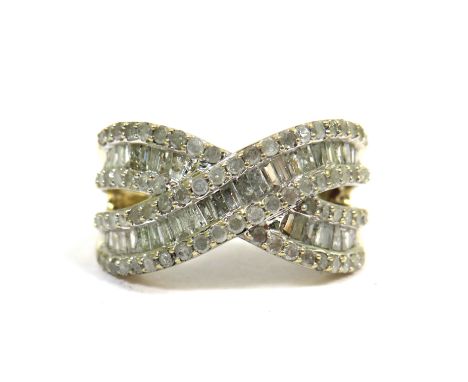 9ct Yellow Gold Ring encrusted with multiple Diamonds.  Finger size 'N.   4.3g