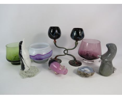 Selection of various art glass and paperweight, Mdina, Wedgwood, Caithness etc
