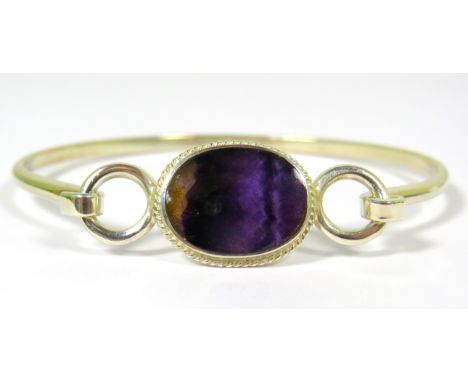 Blue John set Silver Bangle Bracelet with original box.  Excellent condition.  15.3g   See photos. 