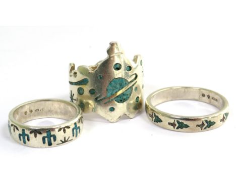 Three Mexican Silver Ring marked 925.  Total Weight 20.3g