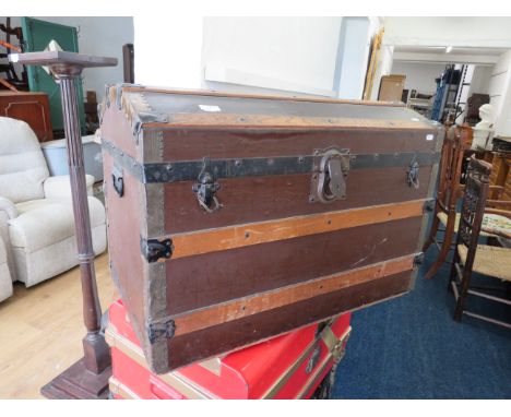 Wood and Rexine covered Dome topped Trunk with lift out lid section. See photos. 