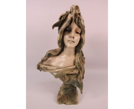 Ceramic bust after Emmanuel Villanis Bohemienne,  16.5" tall.