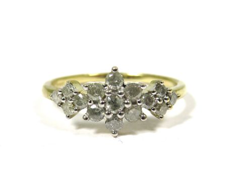 9ct Yellow Gold Diamond Set Ring with flower pattern to centre. Finger size 'L'   1.3g