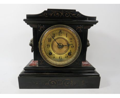 Vintage American made Slate Bodied Mantle Clock By Ansonia in working order. See photos. 