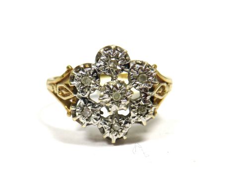 9ct Yellow Gold Ring set with seven Diamonds.  Fingers size M   3.1g