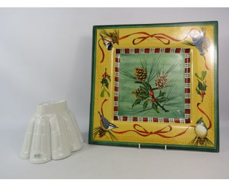 Large Lenox christmas plate plus a vintage ceramic Shelley jelly mould.