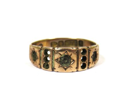 9ct Yellow Gold Antique ring Hallmarked for Chester (mark rubbed).   Stones missing to replace or to scrap. Finger size 'J'  