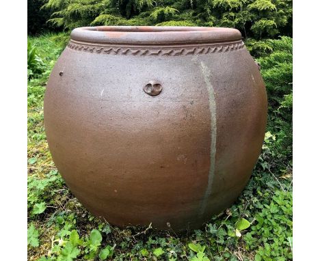 A large ovoid salt-glazed planter in the Oriental style73cm diameter x 67cm highQty: 1In weathered but good condition.