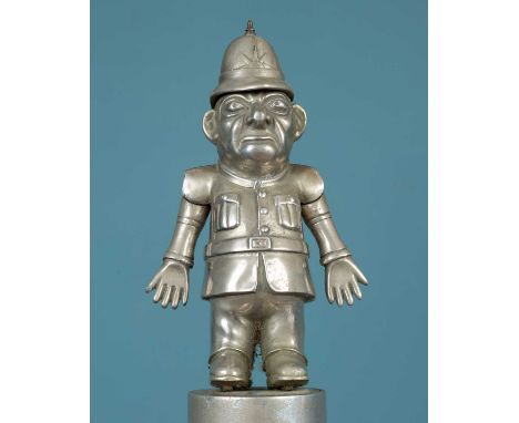 A 20th century chrome plated automaton, colonial policeman car mascot with spreading arms21cm high,&nbsp; the attachment bolt