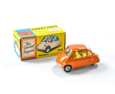 Corgi No. 233 Heinkel Economy Car. Orange with lemon interior. Generally excellent with no obvious sign of wear in excellent 