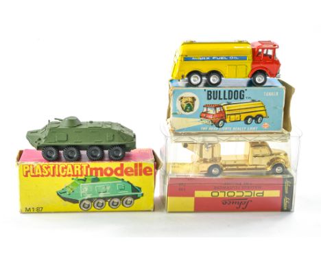 Schuco Piccolo Gold Plated Fire Engine, No. 745. Excellent with Excellent box and outer case plus Marx Bulldog Plasticart Mil