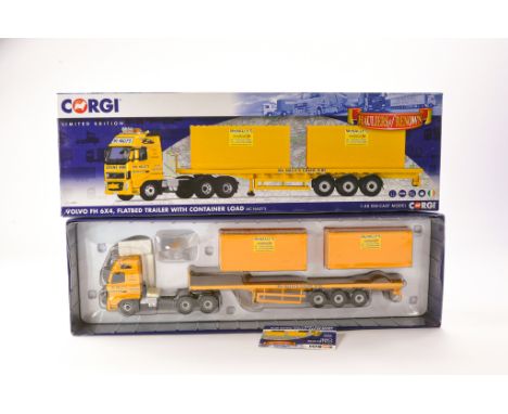 Corgi Diecast Model Truck issue comprising No. CC14037 Volvo FH Flatbed Trailer with container load in the livery of McNally'