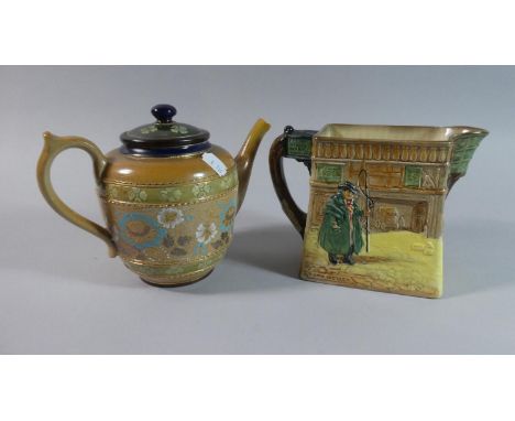 A Royal Doulton Pickwick Papers Series Ware Jug and a Doulton of Lambeth Teapot 