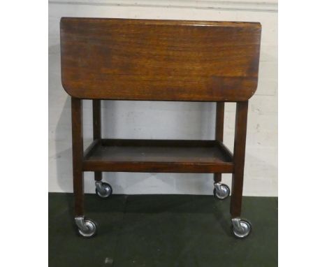 An Oak Drop Leaf Two Tier Trolley with Galleried Stretcher Shelf, 59cm Wide 