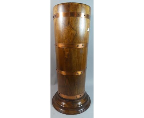 A Mid 20th Century Copper Banded Cylindrical Wooden Stick Stand, 66cm High 