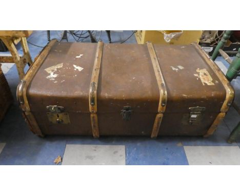 A Vintage Canvas Covered Travelling Trunk, 91cm Wide 