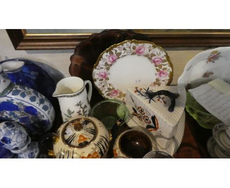 A Tray of Ceramics to Include 19th Century Imari Cheese Dish, Imari Teapot Stand and Bowl, Gilt and Rose Decorated Coalport P