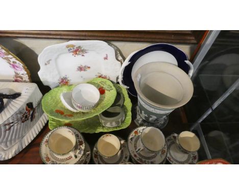 A Tray of Ceramics to Include Large Green and White Wedgwood Jasperware Vase and Lidded Pot, Six Copeland Spode Chinese Rose 