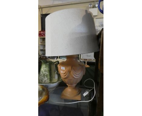 A Terracotta Style Table Lamp and Shade of Vase Form, Total Height 67cm 