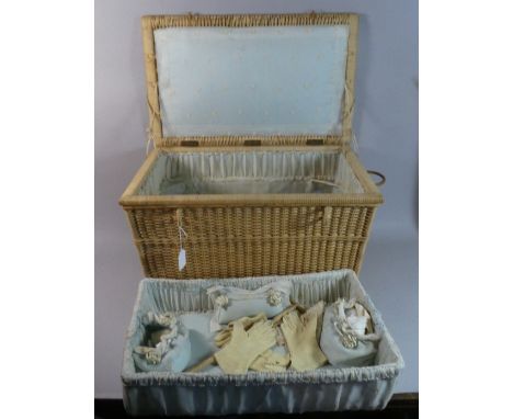 A Wicker Babies Basket Containing Vintage Child's Gloves, Clothes etc 