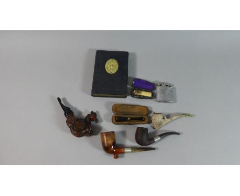 A Collection of Sundries to Include Vintage Pipes and Cheroot Holders, Post Office Saving Bank, Vintage Lighter etc 