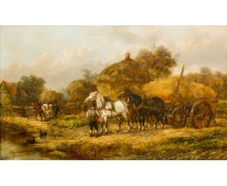 ALEXIS DE LEEUW (1822-1900) BelgiumBringing in the HayOil on canvas, signed, old label to verso for Austin G Hall, Cheshire, 