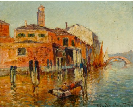 After CLAUDE MONET (1840-1926) FrenchVenetian SceneOil on board, bears signature and dated 1914, indistinctly inscribed to ve