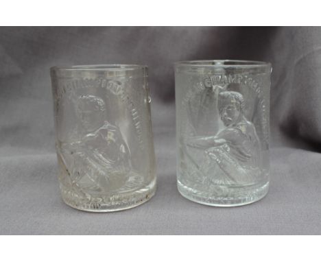 Two glass tankards commemorating Canada's Edward "Ned" Hanlan's victory over Edward Trickett of N.S.W. Australia to become th
