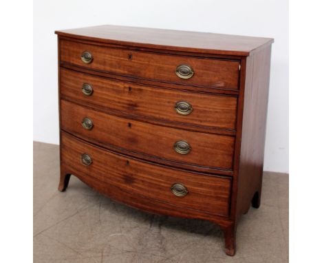 A George III mahogany chest, the bow fronted top above four long drawers on splayed bracket feet, 103.5cm wide x 54cm deep x 