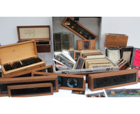 A collection of magic lantern slides, photographic plates, thermometers etc