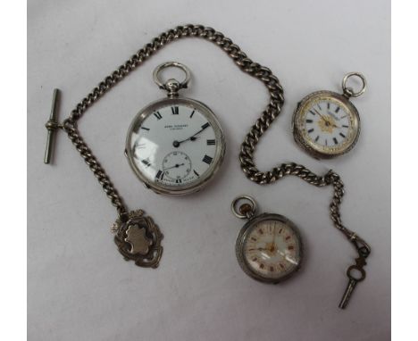 A continental white metal open faced pocket watch, with an enamel dial and seconds subsidiary dial inscribed John Forrest, Lo