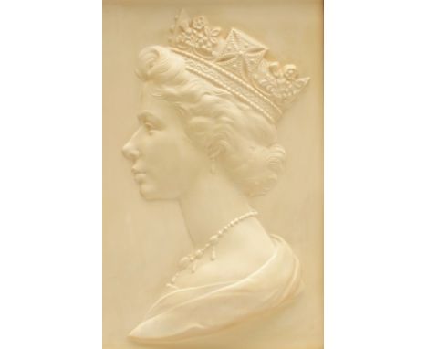 A Royal Worcester portrait plaque of Her Majesty Queen Elizabeth II modelled by Arnold Machin O.B.E., R.A. to commemorate the