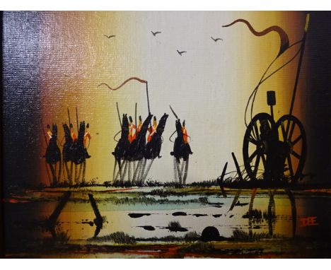 DEE OIL ON BOARD OF REDCOATS IN BATTLE PLUS CERAMIC WALL HANGING OF GENTLEMAN