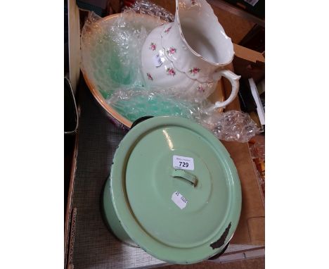 ENAMEL TIN PLUS JUG AND BOWL