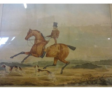VINTAGE COLOURED HUNTING PRINT PLUS 2 PRINTS AFTER VERNON WARD FRENCH FRIGATE PRINT