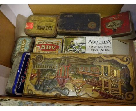 BOX OF MOSTLY VINTAGE CIGARETTE TINS