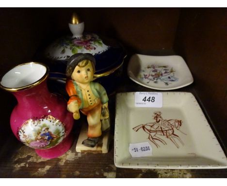 3 LIMOGES PIECES PLUS HUMMEL FIGURE AND WADE PLATE