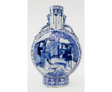 CHINESE MOON FLASK, 20th century blue/white ceramic, 30.5 cm H x 22cm W max.