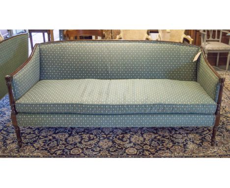 SOFA, Regency style mahogany in patterned green fabric with squab cushion seat, 186cm W.