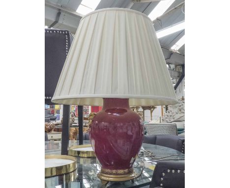 TABLE LAMP, Chinese style ceramic base with pleated shade, 63cm H.