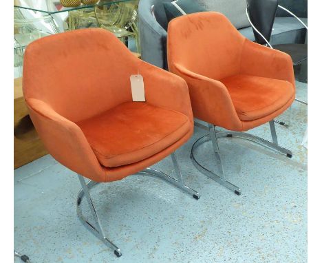 DINING CHAIRS, a set of four, vintage 1970s, in orange finish, 78cm H. (4)