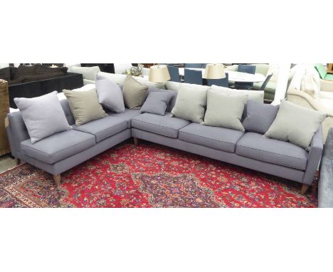 LARGE CORNER SOFA, in buttoned back grey fabric, 220cm x 75cm H x 330cm.
