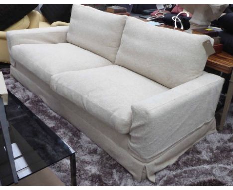 SOFA, 'Caroline', large two seater, feather filled cushions in oatmeal upholstery, 235cm L x 105cm W x 90cm H.