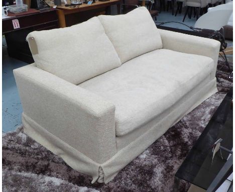 SOFA, 'Caroline', feather filled with single long seat cushion, in oatmeal upholstery, 183cm L x 100cm W x 85cm H.