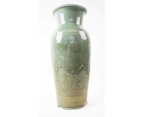 CELADON GREEN CERAMIC VASE, 36cm H.