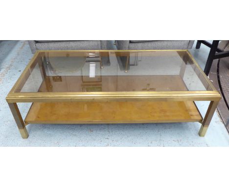 LOW TABLE, vintage 1970s, brass, with gilt backed glass undertier, 117cm x 57cm x 36cm. (slight faults)