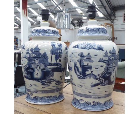 TABLE LAMPS, a pair, Chinese style blue and white ceramic, 48cm H. (2)