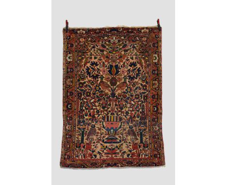 Bakhtiari prayer rug, Chahar Mahal Valley, west Persia, circa 1920s, 6ft. 7in. X 4ft. 8in. 2.01m. X 1.42m. Overall wear with 