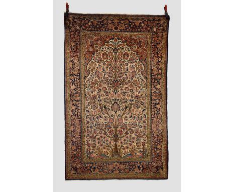 Kashan prayer rug, west Persia, circa 1930s-40s, 6ft. 9in. X 4ft. 3in. 2.05m. X 1.30m. Some wear in places with corrosion to 