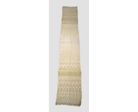 Azute sash with silver and gold coloured metal thread woven and hammered  on a fine cream cotton ground, Egypt, first half 20